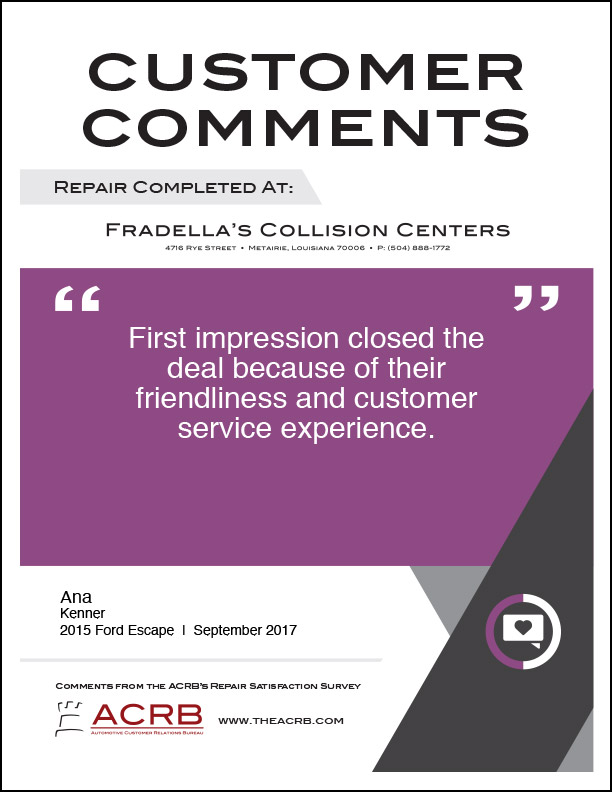 Fradellas Customer Comment 9 9-2017